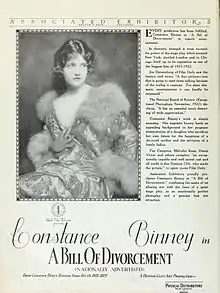 Description de l'image Advertisement_for_A_Bill_of_Divorcement_(1923)_featuring_Constance_Binney.jpg.