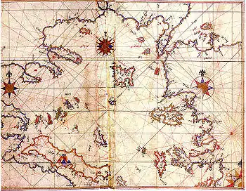 Les côtes du Nord de l'Égée sur la carte de Piri Reis de 1521