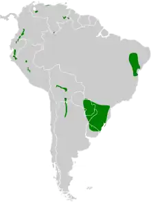 Carte de l'Amérique du sud avec quelques zones coloriées en vert