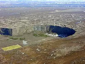 Vue aérienne d'Ásbyrgi.