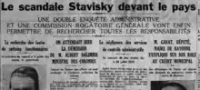 Un article sur quatre colonnes, titré « Le scandale Stavisky devant le pays »