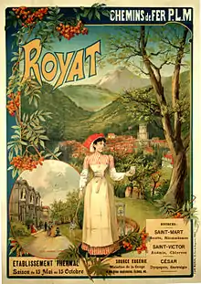 Affiche de la compagnie PLM vantant les thermes de Royat vers 1900