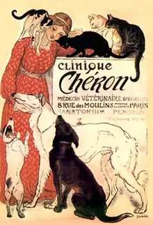 Affiche de Théophile Alexandre Steinlen faisant la promotion de la clinique vétérinaire du docteur Chéron, rue des Moulins à Paris.