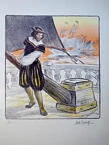 Affiche préparatoire (1905) pour le gala au casino de Saint-Malo pour l'inauguration de la statue de Jacques Cartier.