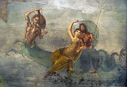 Neptune (Poséidon) et Amphitrite. Fresque antique de Pompéi