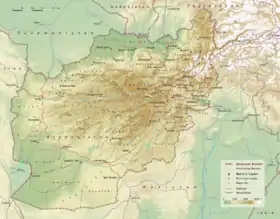 Carte topographique de l'Afghanistan avec la chaîne à l'est.