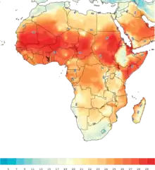 carte d'Afrique avec les zones de température colorées