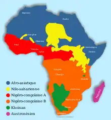 carte montrant en couleur les principales zones linguistiques