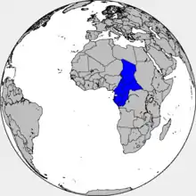 Vue du globe terrestre avec en bleu les territoires africains de la France libre.