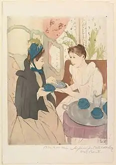 Mary Cassatt, Afternoon Tea Party, 1891, pointe sèche et aquatinte en 3 couleurs.
