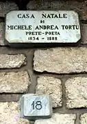 Plaque sur la maison natale de Michele Andrea Tortu.