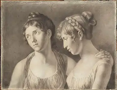 Adèle Auguié, Aglaé Auguié et Hortense de Beauharnais, dessin, vers 1802