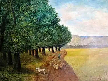 Paysage avec des moutons