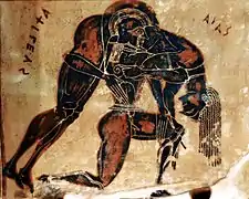 Ajax transportant le corps d'Achille. Vase François, anse, cratère à volutes attique, à figures noires, 570-560. Florence MNArch.