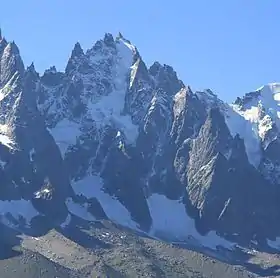 Vue de l'aiguille du Plan, du glacier du Plan et du glacier de Blaitière.