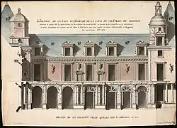 Elévation de l'aile Ouest du Château-Vieux de Meudon, 1773. Dessin de l'architecte Le Dreux.