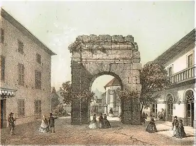 Aix les Bains, l'Arc de Campanus par A. Deroy, c1850]