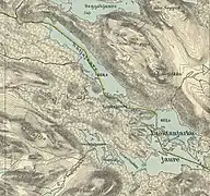 Une carte montrant des lacs et des montagnes.