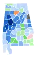 Vainqueur démocrate par comté : Maddox en bleu et Cobb en vert.