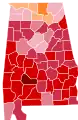 Vainqueur républicain par comté : Ivey en rouge et Battle en orange.