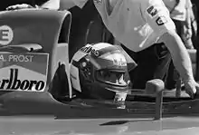 Alain Prost au volant de sa Ferrari au Grand Prix des États-Unis 1991