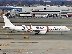 Un avion d'Alaska Airlines aux couleurs de l'équipe des San Francisco Giants