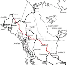 Carte de la route de l'Alaska, en rouge