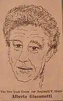 Dessin représentant Alberto Giacometti par Reginald Gray en 1965.