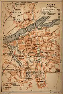 carte du centre d'Albi en 1914