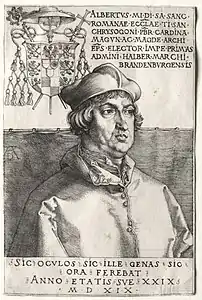 Le cardinal Albrecht von Brandenburg, dit le « Petit Cardinal », gravure sur cuivre au burin, 1519.
