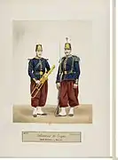 Infanterie de ligne vers 1866; soldat du centre et musicien