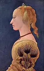 Portrait de Femme, attribué à Baldovinetti, mentionné en 1911 en Angleterre, œuvre typique du Duché d'Urbino