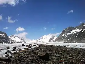 Vue du Kranzberg, à gauche, depuis le glacier d'Aletsch.