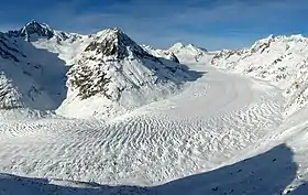 Vue de l'Olmenhorn (au centre) et du glacier d'Aletsch.