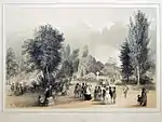 Se promener dans le parc de la ville, lithographie en couleurs, 1857.