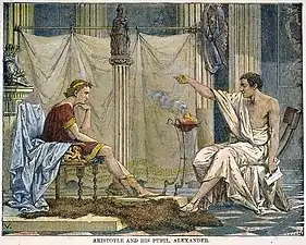 Aristote et son étudiant Alexandre imaginés par le graveur Charles Laplante en 1866