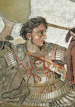 détail de la mosaïque d'Alexandre de Pompéi représentant Alexandre