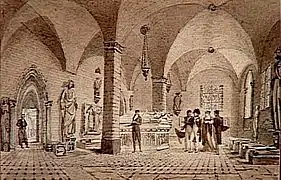 Alexandre Lenoir avec Napoléon et Joséphine dans la Salle du XIIIe siècle.