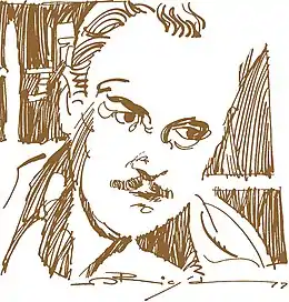 dessin à l'encre de chine du visage d'un homme ; Alex Raymond, avec moustache