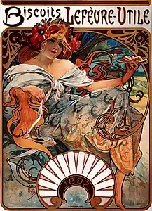Alfons Mucha, affiche publicitaire pour les biscuits de Lefèvre-Utile pour l'année 1897.