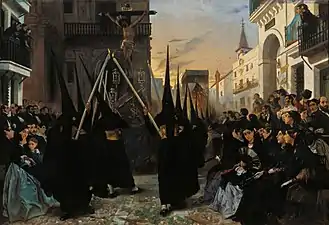 Procession d'une confraternité Calle Génova, Sèville (1851), Malaga, musée Carmen-Thyssen.