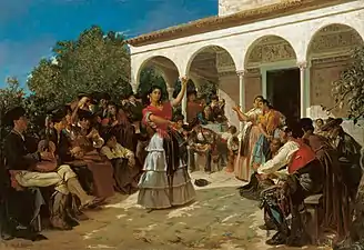 Une danse bohémienne dans les jardins de l'Alcázar, devant le pavillon Charles-V (1851), Malaga, musée Carmen-Thyssen.