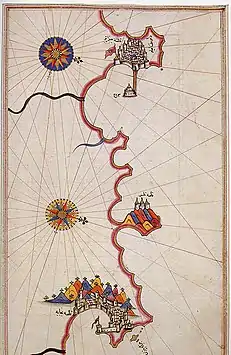 Carte maritime ancienne sur manuscrit arabo-ottoman.