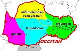 Les dialectes de l'occitan selon Allières.