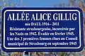 Plaque de l'Allée Alice Gillig (née Daul) posée le 13 janvier 2020 dans le quartier de la Robertsau à Strasbourg.