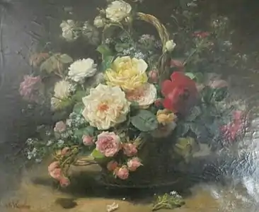 Panier de roses et fleurs sauvages, localisation inconnue.