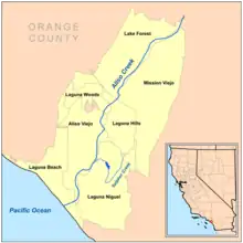 Huit municipalités se trouvent dans le bassin versant de l'Aliso Creek, parmi lesquelles se trouvent Mission Viejo, Aliso Viejo et Laguna Niguel. Sulphur Creek, au sud-est, est l'affluent principal du fleuve.