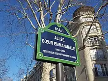Plaque de l'allée Sœur-Emmanuelle.