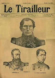 gravure représentant Léopold Ier, Léopold II et Baudouin