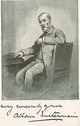 Allan Quatermain vu par l'illustrateur Charles H. M. Kerr (frontispice du roman Allan Quatermain, 1887).